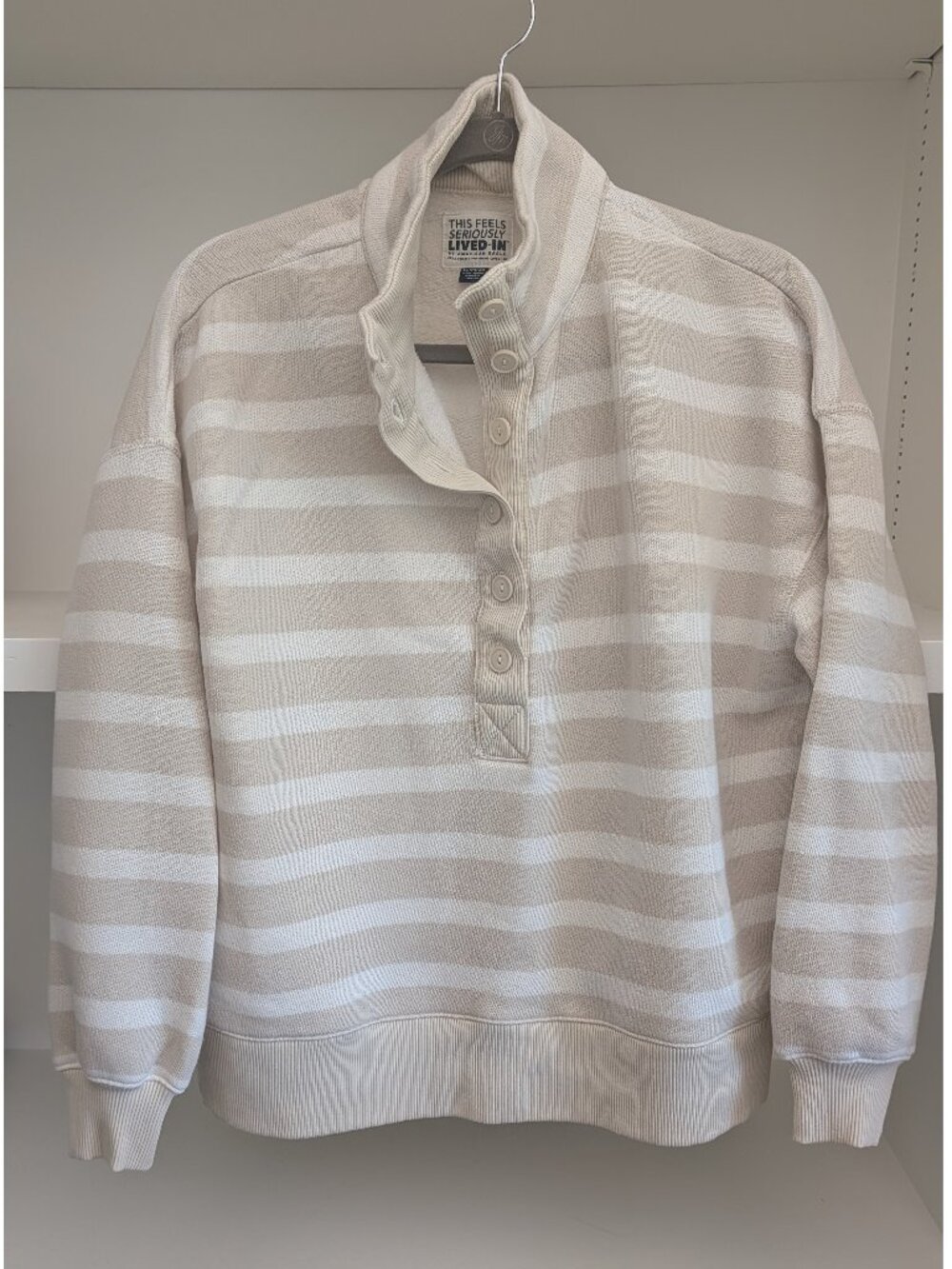 American Eagle Big Hug Henley Striped Sweatshirt Funnel Neck Collar - Picture 2 of 5